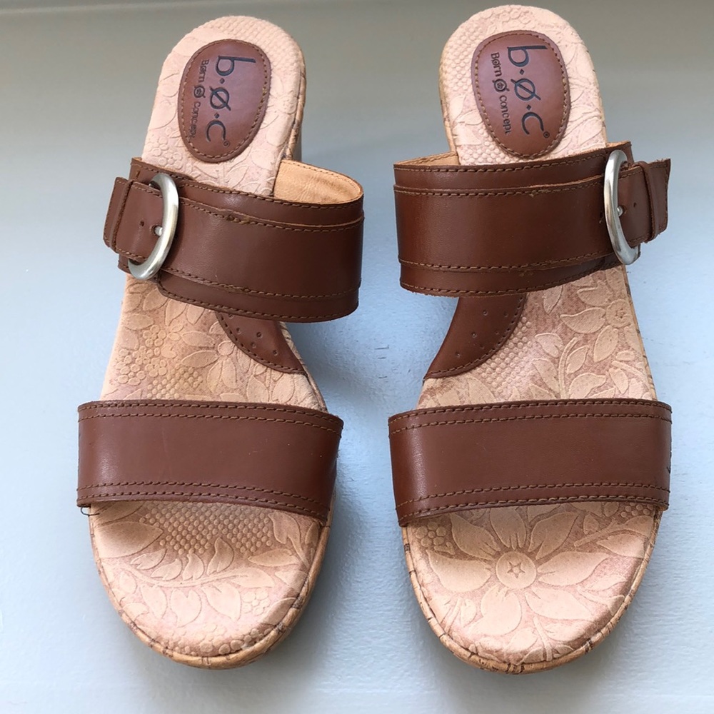 BOC leather and cork wedge sandals S 9M